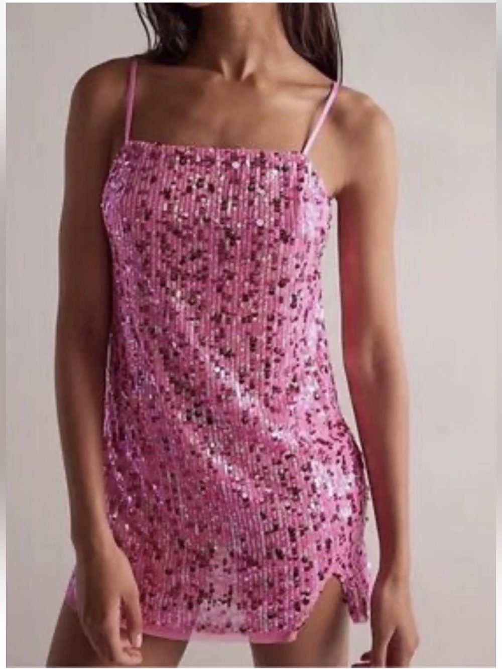 Free People Midnight Kiss Pink Sequin Mini Slipdress NWT Size Small